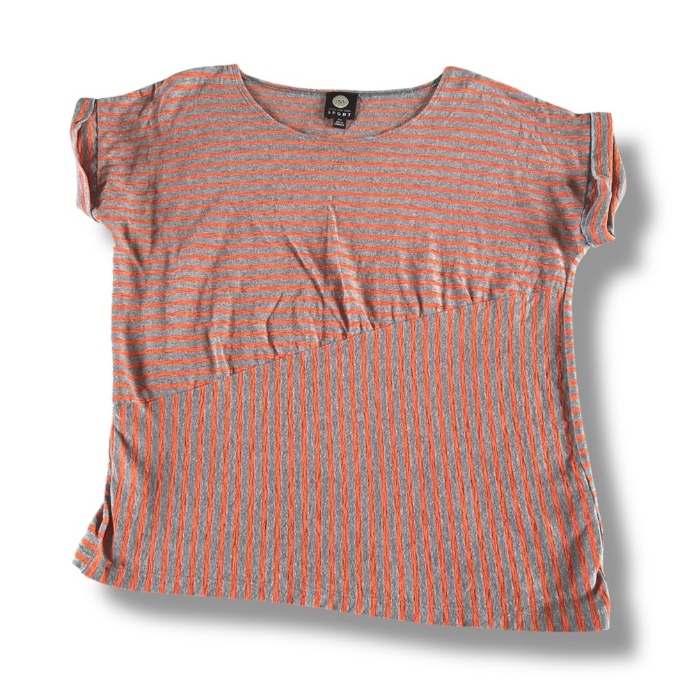 [Jones New York Sport] BOGO $1 Orange and Gray Striped Tee Petite Small